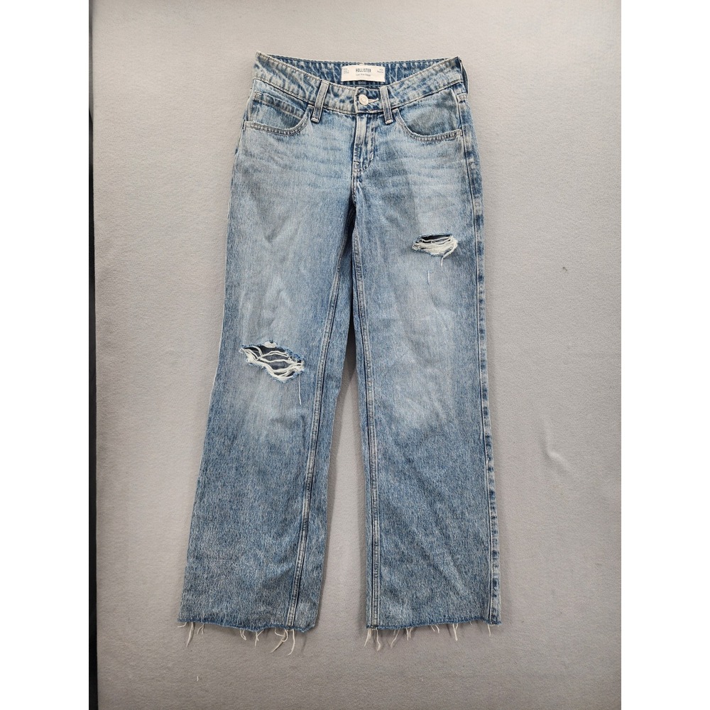 Hollister Low Rise Baggy Jeans 00R W24 Light Wash Distressed Ripped Wide Leg Y2K
